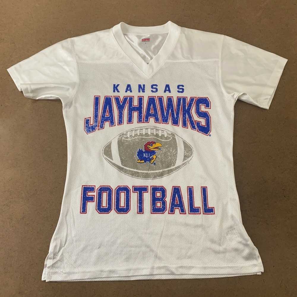Kansas Jayhawks Football Soffe Women's Size Small White Short Sleeve Mesh Jersey